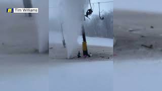 Pipe bursts under lift blasting skiers with freezingcold water in 7degree weather at NC resort [upl. by Jerold510]