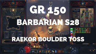 DIABLO3 S28 BARBARIAN GR150  RAEKOR BOULDER TOSS [upl. by Apurk]