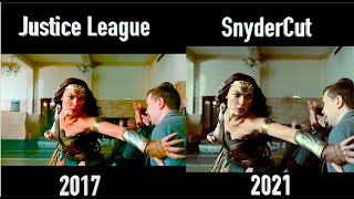 Snydercut vs Justice League  Wonder Woman Bank Fight Scene Side by Side Comparison [upl. by Adalbert814]