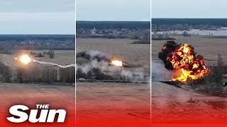 Dramatic video shows moment Russian helicopter blown out of sky by Ukrainian troops as war rages [upl. by Xanthus]