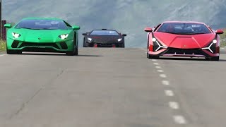 Lamborghini Sian FKP 37 vs Lamborghini Aventador S vs Lamborghini SC18 Alston [upl. by Gillead]