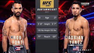 ROB FONT VS ADRIAN YANEZ FULL FIGHT UFC 287 [upl. by Nosreffej]