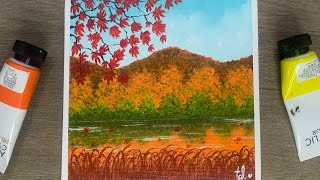 Easy Autumn Landscape Painting for Beginners  Acrylic Painting for Beginners [upl. by Ihn33]