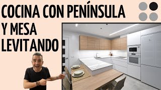 🤩 Cocina MODERNA madera y blanco mate SEMIABIERTA CJR [upl. by Aerdnaek]