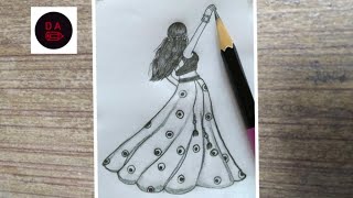 How To Draw Girl Backside In Beautiful DressPencil Sketch For BeginnersDrawing Tutorial [upl. by Omoj]