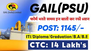 GAIL Junior Engineer New Recruitment 2024  POST 1145 Apply Online  PSU Jobs 2024  Latest Job [upl. by Jessika946]