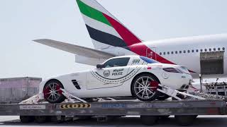 Dubai Polices MercedesBenz SLS flies Emirates SkyCargo [upl. by Knox]