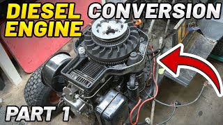 SINGLE CYLINDER DIESEL RIDE ON MOWER CONVERSION  Part 1 [upl. by Brandais353]