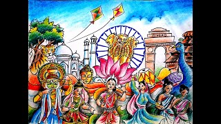 Cultural diversity of india drawing for competition  Incredible india  Our heritage amp culture [upl. by Arah]