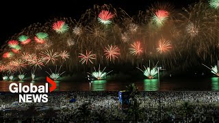 New Year’s 2024 Rio de Janeiro celebrates with spectacular fireworks show at Copacabana Beach [upl. by Adeehsar]