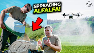 Agricultural Drone plants Alfalfa OVER existing crop [upl. by Airreis]