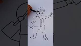 How to draw postman Easy and simple step by step आसान तरीके से डाकिया बनाना सीखे [upl. by Gall126]