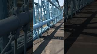 Walking from Cincinnati Ohio to Covington Kentucky on the John A Roebling suspension bridge [upl. by Narmak]