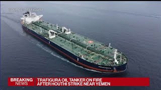 Trafigura Oil Tanker Hit by Houthi Missile [upl. by Elorac]