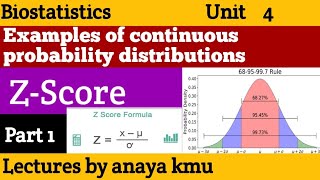 ZScore  Examples of continuous probability distributions  Biostatistics Unit 4 part 1 [upl. by Rephotsirhc167]