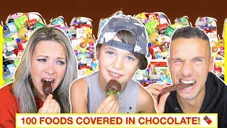 WE COVERED 100 DIFFERENT FOODS IN CHOCOLATE 🍫 extreme food challenge 😱 100k special [upl. by Lewie]