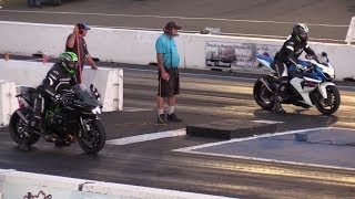 H2 Kawasaki vs GSXR 1000 Suzuki  drag racing of superbikes [upl. by Odranreb166]