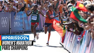 🤯 CRAZY 🤯 sprint for gold in the womens marathon  Paris Champions [upl. by Ramirolg790]