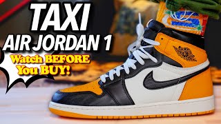 Air Jordan 1 TAXI  YELLOW TOE ON FEET Review Watch BEFORE You BUY Lace Swap amp Different Pants [upl. by Annaohj]