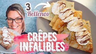 CREPES Receta FÁCIL y RAPIDA con 3 RELLENOS DELICIOSOS [upl. by Lib341]