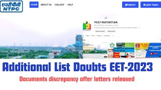 NTPC EET2023 With Held Documents Discrepancy Offer Letter ReleasedAdditional List Gate24 Doubts [upl. by Rosabel]