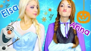 Elsa and Anna Halloween Costume Hair Makeup  Outfits [upl. by Ahsele592]