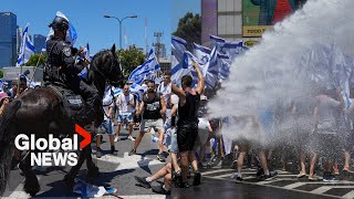 Israel protests Police use water cannons on antigovernment demonstrators in Tel Aviv [upl. by Reitrac]