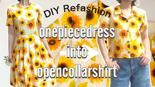 DIY REMAKE Open collar shirt Vol037 オープンカラーシャツ [upl. by Nemraciram]