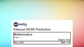 May 2024 Predicted Maths GCSE Paper 1 Edexcel Higher Paper 1 Non Calculator Exam 1MA11H [upl. by Bridges]