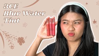 3CE Blur Water Tint  Swatches and Comparisons for Chasing Rose More Peach and First Letter [upl. by Aydan]