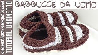 Tutorial Babbucce Uomo ad Uncinetto Facili con Suola sub english y español [upl. by Ocirderf446]