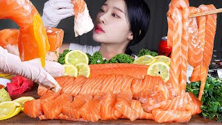 ASMR MUKBANG  통연어 내맘대로 썰어먹기 ★ 연어국수 연어초밥 연어회 먹방 WHOLE RAW SALMON 🐟 SALMON NOODLES SUSHI SASHIMI [upl. by Bencion794]