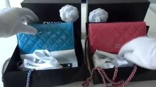 SOLDChanel Wallet on Chain WOC leather Quilted Pink Chanel SS13  Blue Chanel SS13 [upl. by Nryhtak]