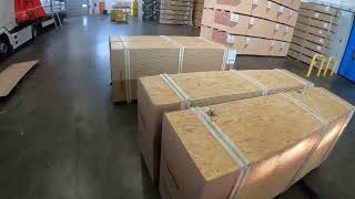 Unloading Trailer with ergonomic OSB from Germany Electric Forklift POV [upl. by Krissy213]