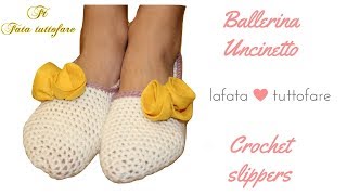 TUTORIAL pantofole ballerine uncinettocrochet slipperslafatatuttofare [upl. by Ellimaj]