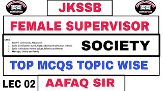 JKSSB FEMALE SUPERVISOR 2024 Lec 02 BY AAFAQ SIR  SOCIETY  TOP MCQS WITH TRICKS amp CONCEPTS [upl. by Fabron]