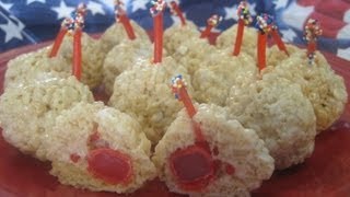 4TH of JULY quotCHERRY BOMBquot RICE CRISPY TREATS  How to make Rice Crispy Treats recipe [upl. by Ronaele]