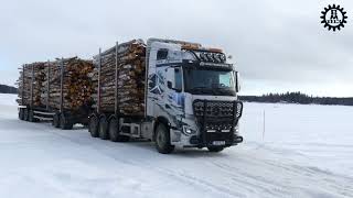 iceroadtrucking with a loaded MercedesBenz AROCS Timbertruck [upl. by Sitra]