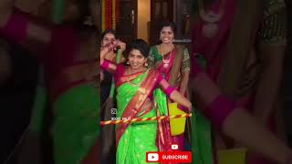 Tamil serial actress thoppul navel cleavage show in saree slip navel romance romantic bts video [upl. by Aihcrop]