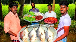 GIANT TREVALLY ROCK FISH FRY amp CURRY  Giant Trevally Fish Recipe  THAMIZHA COOKING [upl. by Ainud261]