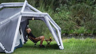 RAIN and STORM Camping in a crazy Tent  SOLO Relaxing next to a Creek ASMR [upl. by Ddene]