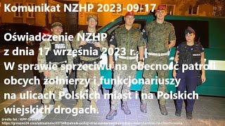 Komunikat NZHP 20230917 Sprzeciw na obecność patroli obcych żołnierzy w polskich miastach [upl. by Hirza653]