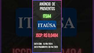 Anúncio de Proventos  ITAUSA  ITSA4 [upl. by Nodyl893]