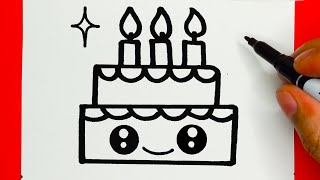 HOW TO DRAW A CUTE CAKE DRAW CUTE THINGS [upl. by Ednyl]