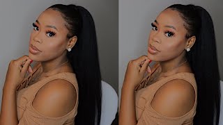 30 INCH PONYTAIL  Sensationnel Instant Pony Drawstring Ponytail – Perm Yaki 30  BlackHairSpray [upl. by Ardnuasak]