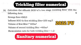 Trickling filter numerical  two stage trickling filter  sanitary numerical  2022 PU [upl. by Halvaard]