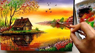 Beautiful Riverside Scenery Painting  Acrylic Painting Tutorial [upl. by Niggem]