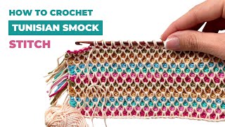 How I crochet multicolor TUNISIAN SMOCK Mermaid Scale stitch Gorgeous for blankets and sweaters [upl. by Ailecra9]