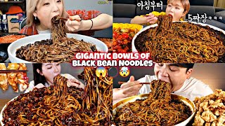 HOW DIFFERENT MUKBANGERS EAT GIANT BOWLS OF JJAJANGMYEON Black Bean Noodles ⚫😱😵🤯 [upl. by Ronnica]