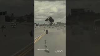 Car flips after being hit by flying tire  ABC News [upl. by Sheeb]